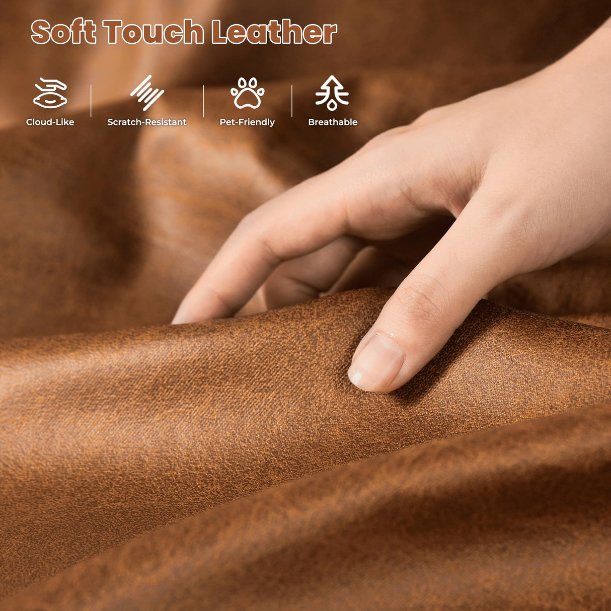 ovios 73.6" Luxury Sofa Couch, 3-Seater Comfy Suede Faux Leather Sofas Couches, Mid-Century Modern Neutral Deep Seat Small Cloud Sofa for Living Room Office, Brown ovios