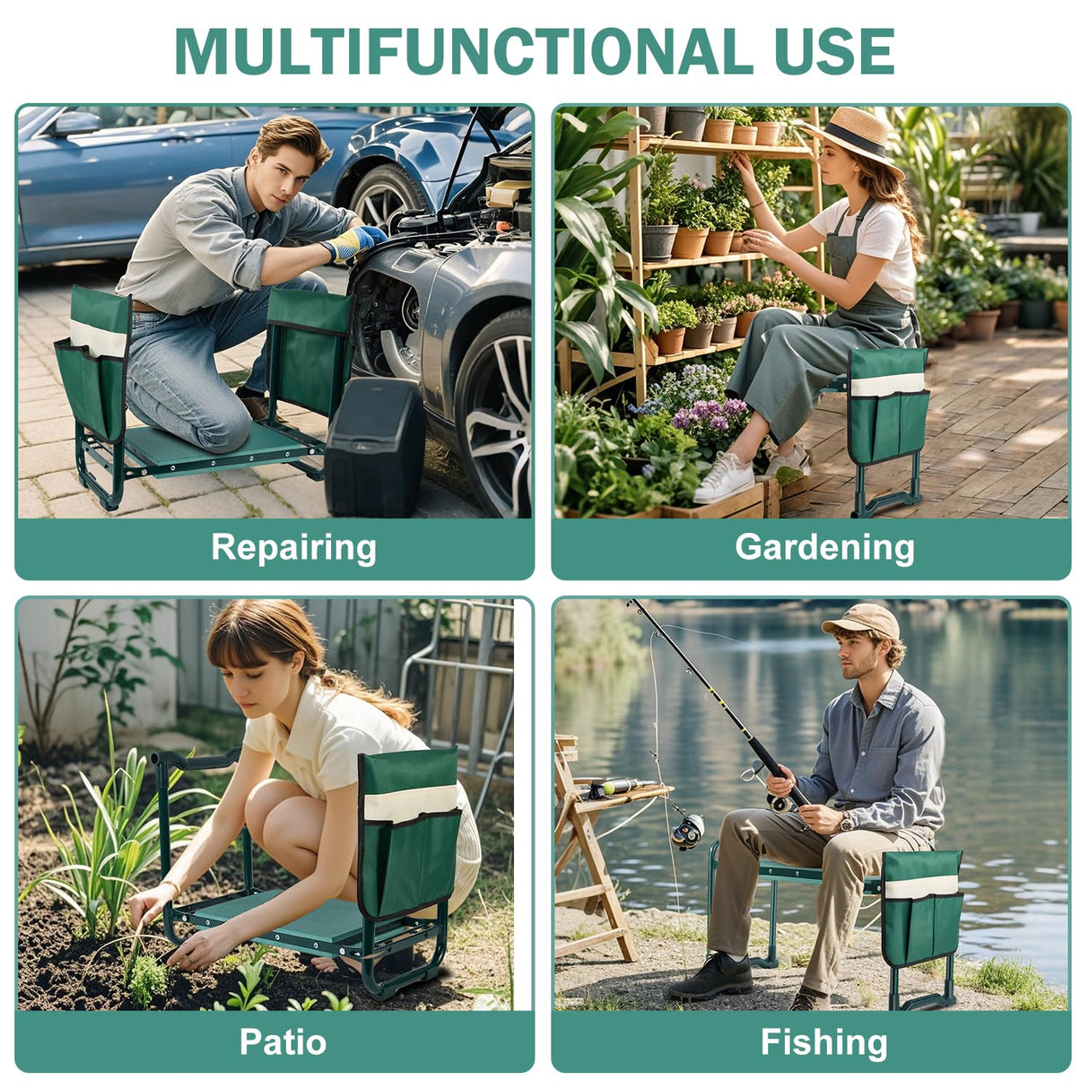 Koutop Garden Kneeler and Seat, 2-in-1 Garden Stool with 10" Wide Soft Knee Pads, Heavy-Duty Foldable Gardening Bench Chair with 2 Tool Pouches, Gardening Gifts for Women Men Seniors Mom Koutop