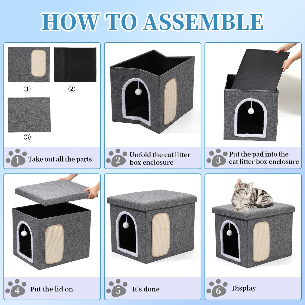 Cat Litter Box Enclosure Furniture, Foldable Hidden litter box with Mesh Storage Bag, Litter box furniture with Waterproof Inside, Easy Clean, Odor Control, Easy Assembly - 21.6”L x 17.7”D x 17.7”H Shikha