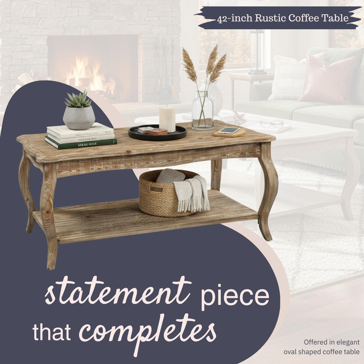 Alaterre Furniture Austerity 42-Inch Rustic Coffee Table with Open Shelf, Curved Legs, and Scalloped Edge - Easy Assembly Reclaimed Wood Living Room Table - Farmhouse Furniture (Driftwood Finish) Alaterre Furniture
