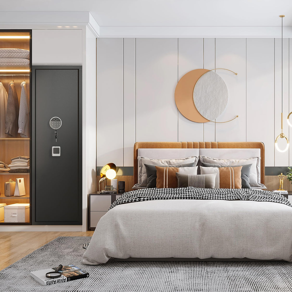 ErgoNova 57" Large Gun Safe,Biometric 5-Gun Safe Cabinet,Quick Access Long Gun Pistols,Rifles and Shotguns Gun Cabinet,with 3 Pistol Bags and LED Light Adjustable Gun Rack,Assembled(Black) ErgoNova