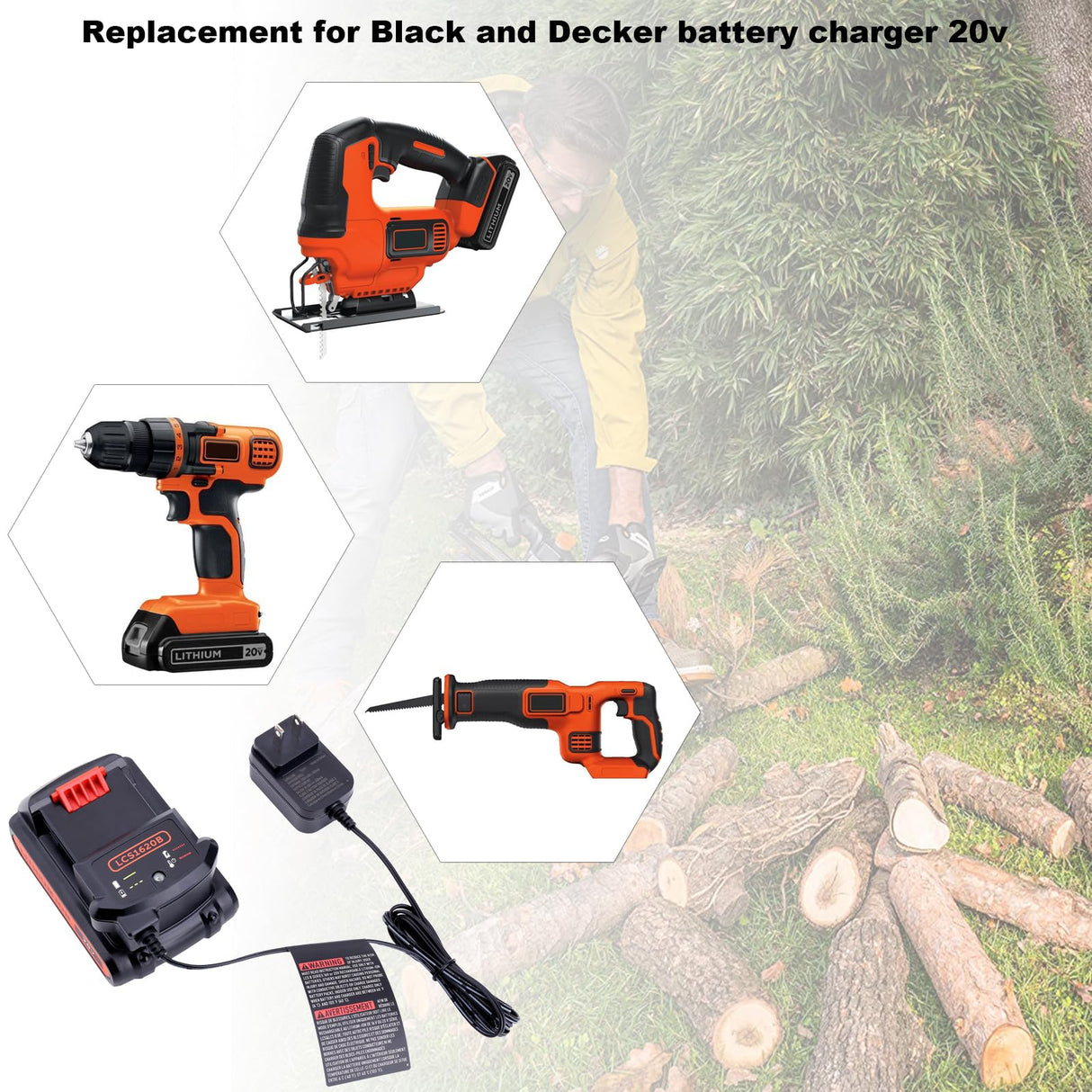 Tacerny LCS1620B Compatible with Black and Decker 20V Lithium Battery Charger, Compatible with Black and Decker 12V and 20V MAX Battery LBXR20 Tacerny
