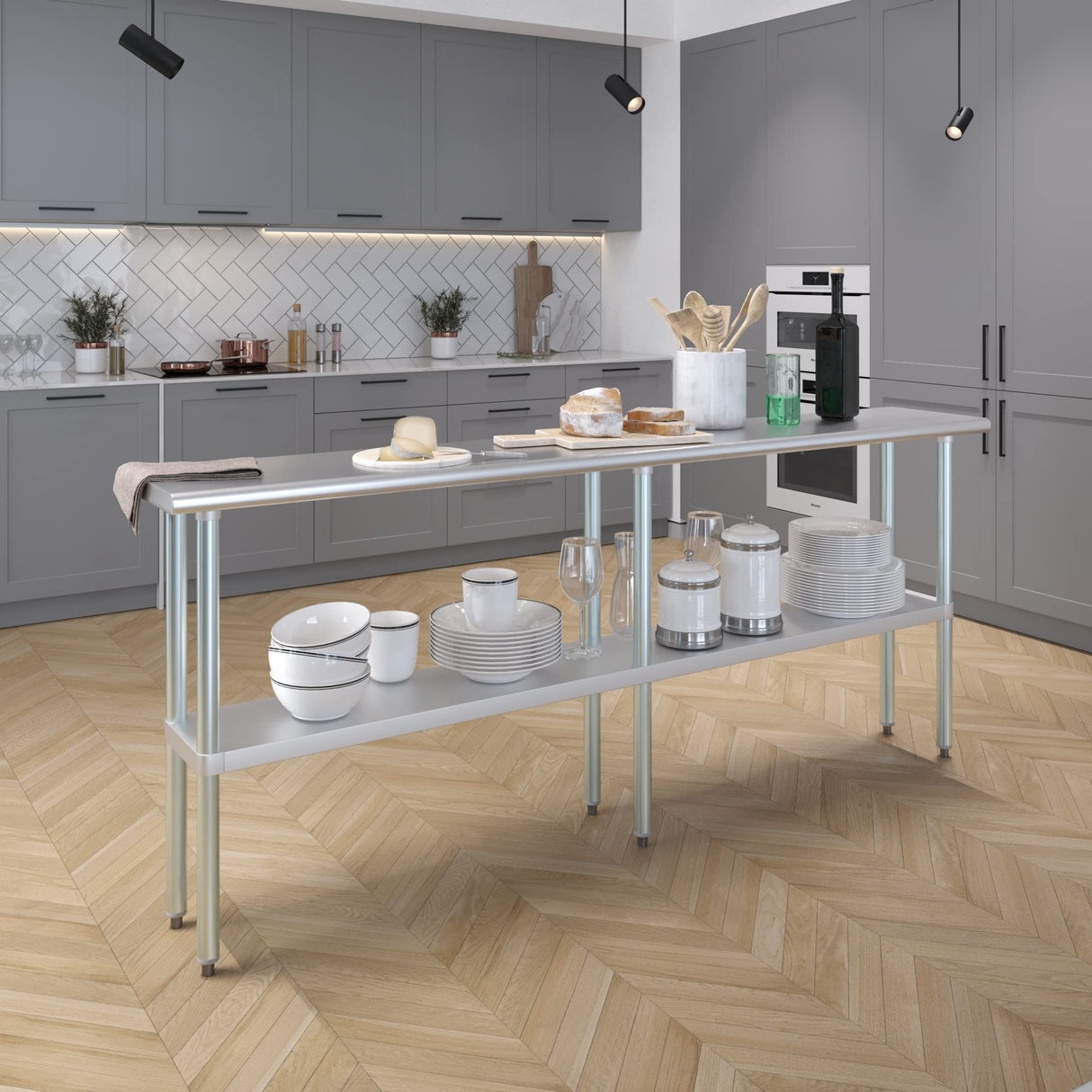 14" X 84" AmGood Stainless Steel Work Table | NSF Metal Prep Table | Commercial & Residential Kitchen Laundry Garage Utility Bench AmGood