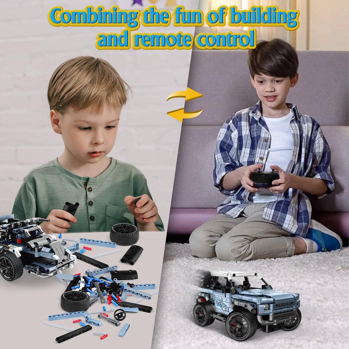 OWNONE 1 Off Road Pickup 4x4 Building Kit, 2 in 1 Stem Building Toy with Remote Control, Technique Race Car Building Toy for Kids, Birthday Gift Idea for Boys Ages 6+ (503 PCS) OWNONE 1