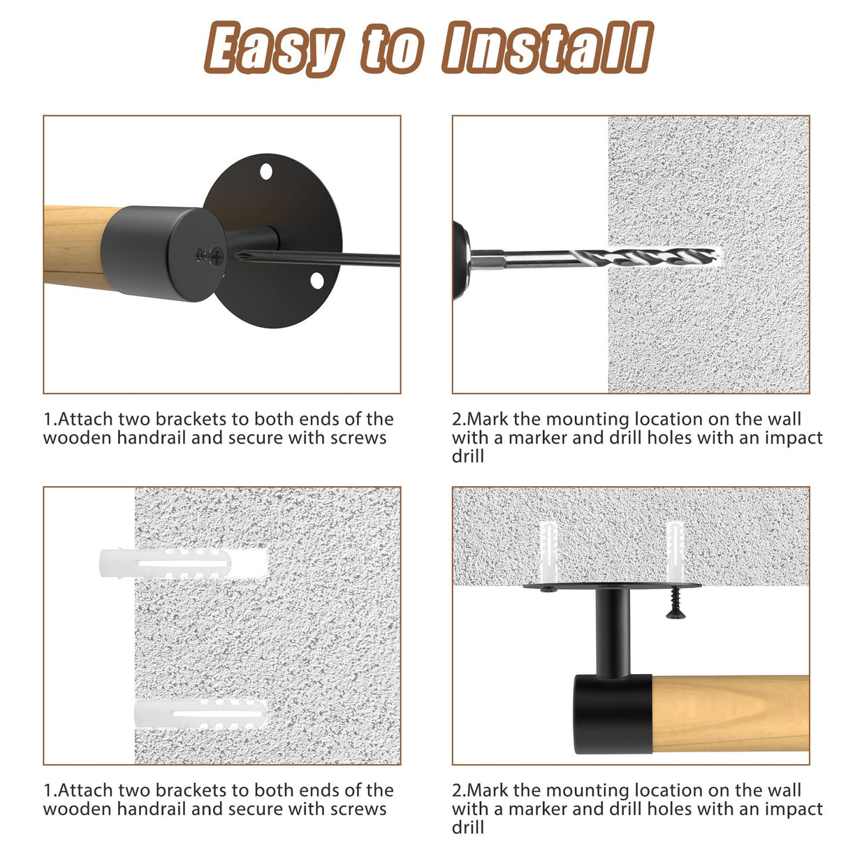 5FT Round Wooden Handrail for Indoor Staircase Handrail,Wall Mount Support Stair Railings, Non-Slip Safety Corridor,Lofts,Patio,Guardrail Wood Hand Railings for Elderly,Children,Disable People KWDOBUUS