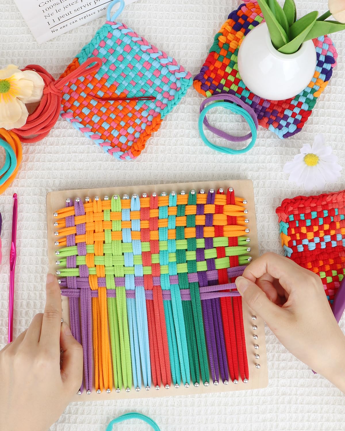 Coopay Weaving Loom Kit, Wooden Potholder Loom Kit with 192 Weaving Loops, Step-by-Step Instruction, Art and Crafts for Kids anf Adults, Ideal Gift Coopay