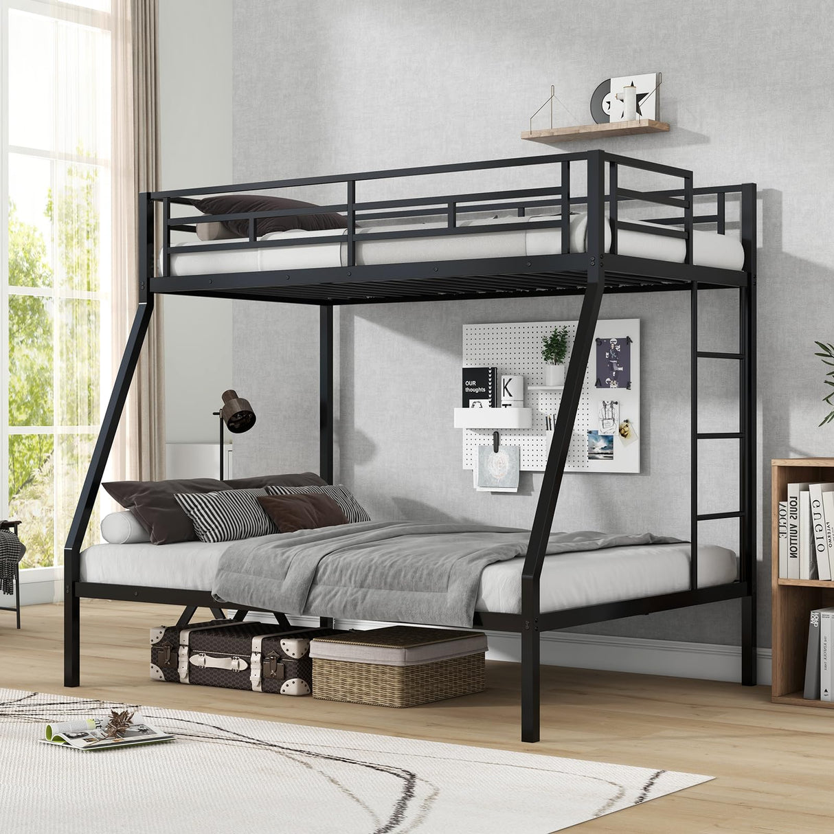 KOMFOTT Metal Twin Over Full Bunk Bed, Heavy Duty Bed Frame with Integrated Ladder, Full-Length Guardrails for Teens & Adults, Space-Saving Bunk Bed for Bedroom & Dorm, No Box Spring Required KOMFOTT