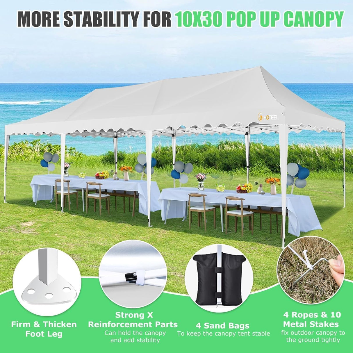 HOTEEL 10x30 Canopy Tent with Walls Party Tent 10x30 Pop Up Canopy Event Tent 10x30 UPF 50+ Windproof Waterproof Wedding Tents for Parties Gazebo Canopy with Roller Bag & 4 Weights Bags,White Hoteel