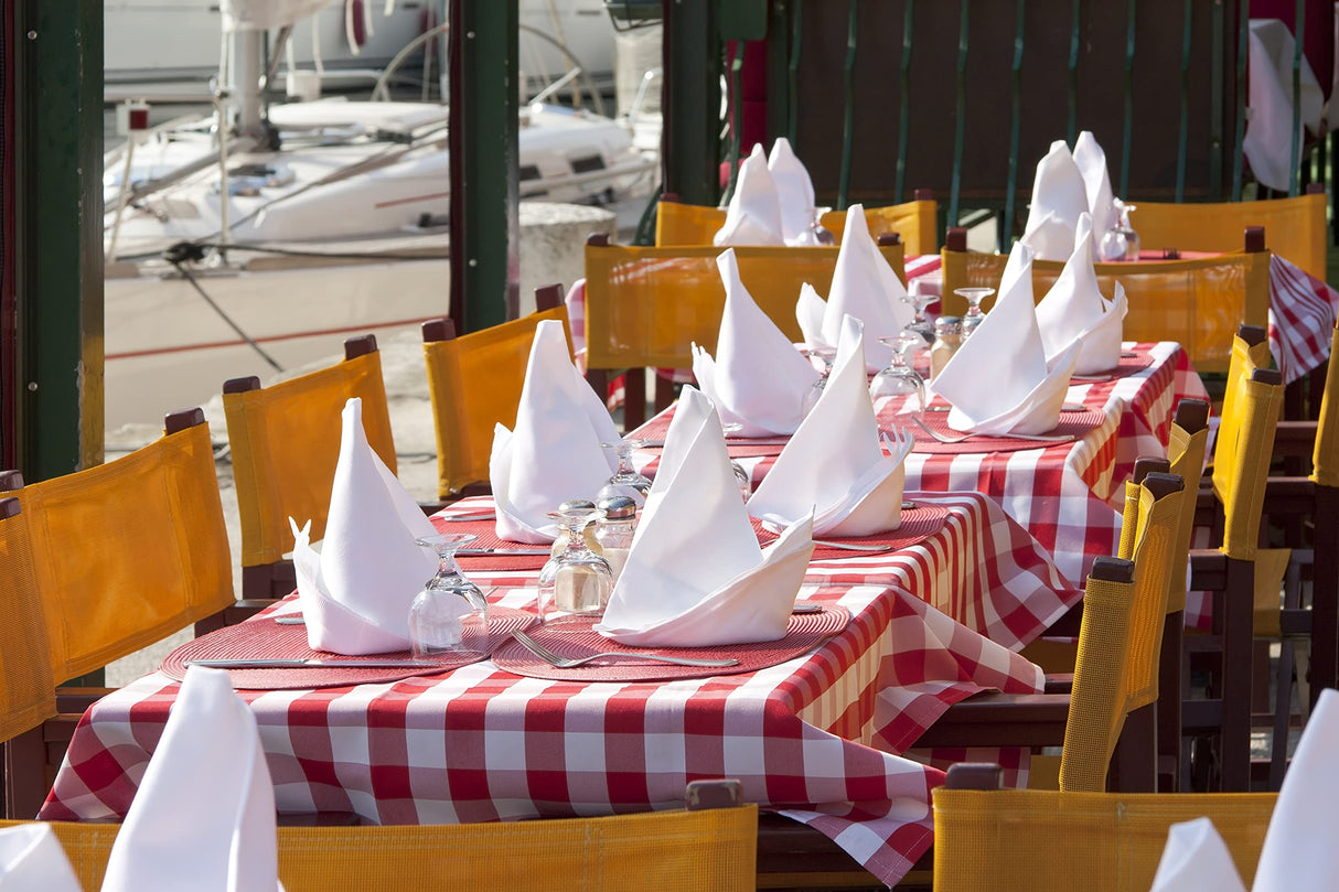 PLOYMONO White Heavy Duty Cloth Napkins - 17 x 17 Inch Solid Washable Polyester Dinner Napkins - Set of 8 Napkins with Hemmed Edges - Great for Weddings, Parties, Banquets Dinner & More PLOYMONO