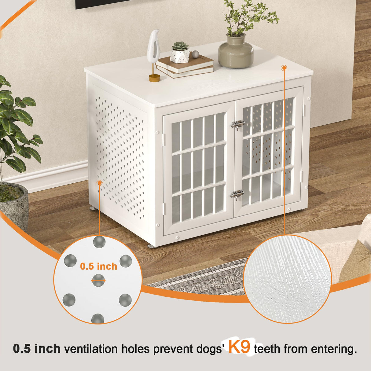rehomerance Heavy Duty Dog Crate Furniture for Small and Medium Dogs, Indestructible Metal Kennel for High Anxiety Dogs, Chew Proof Pet Cage Indoor, Decorative Dog Kennel End Table, White rehomerance