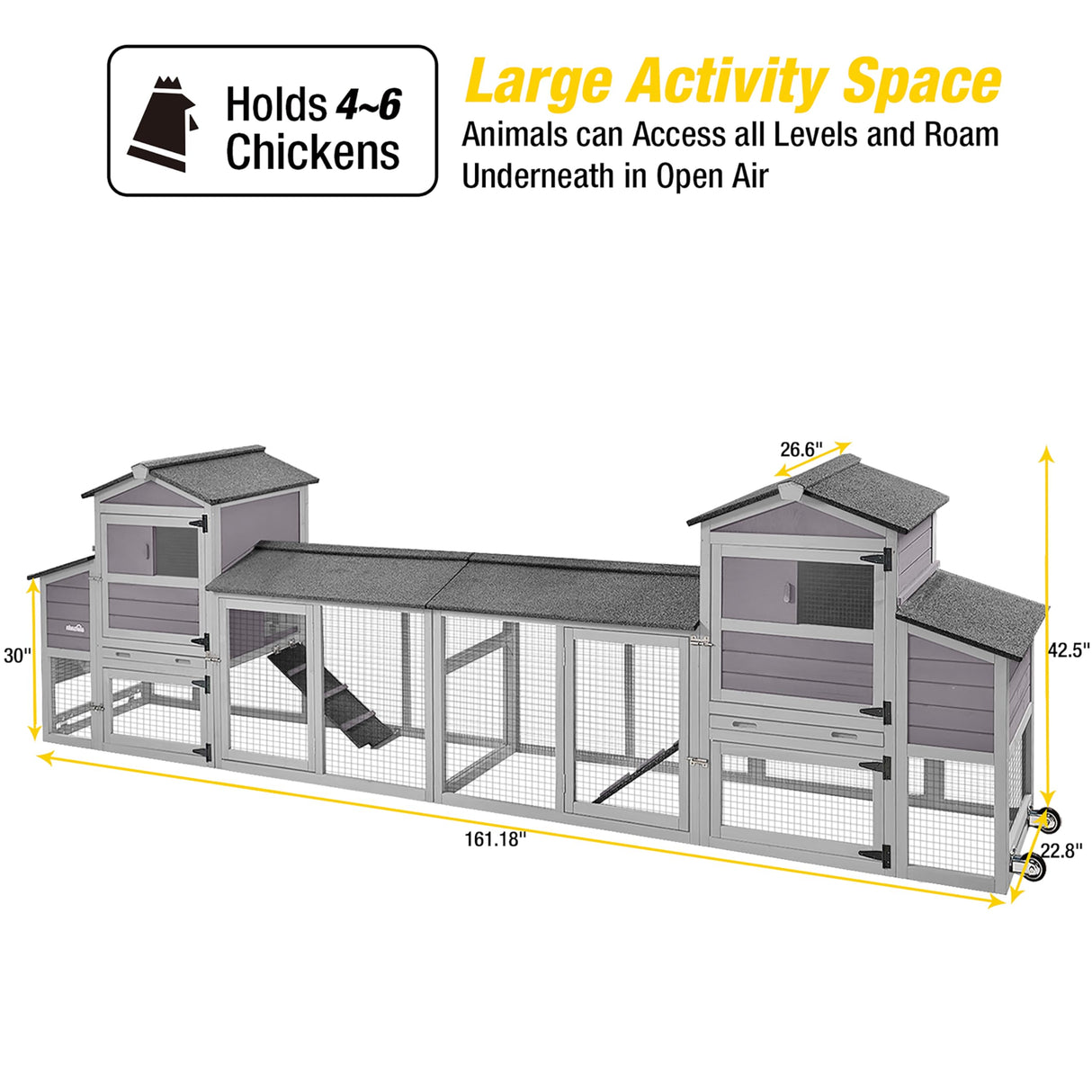 Aivituvin 160in Chicken Coop Extension Design Wooden Hen House Poultry Cage Movable with Nesting Box and Run (Two Sets) Aivituvin
