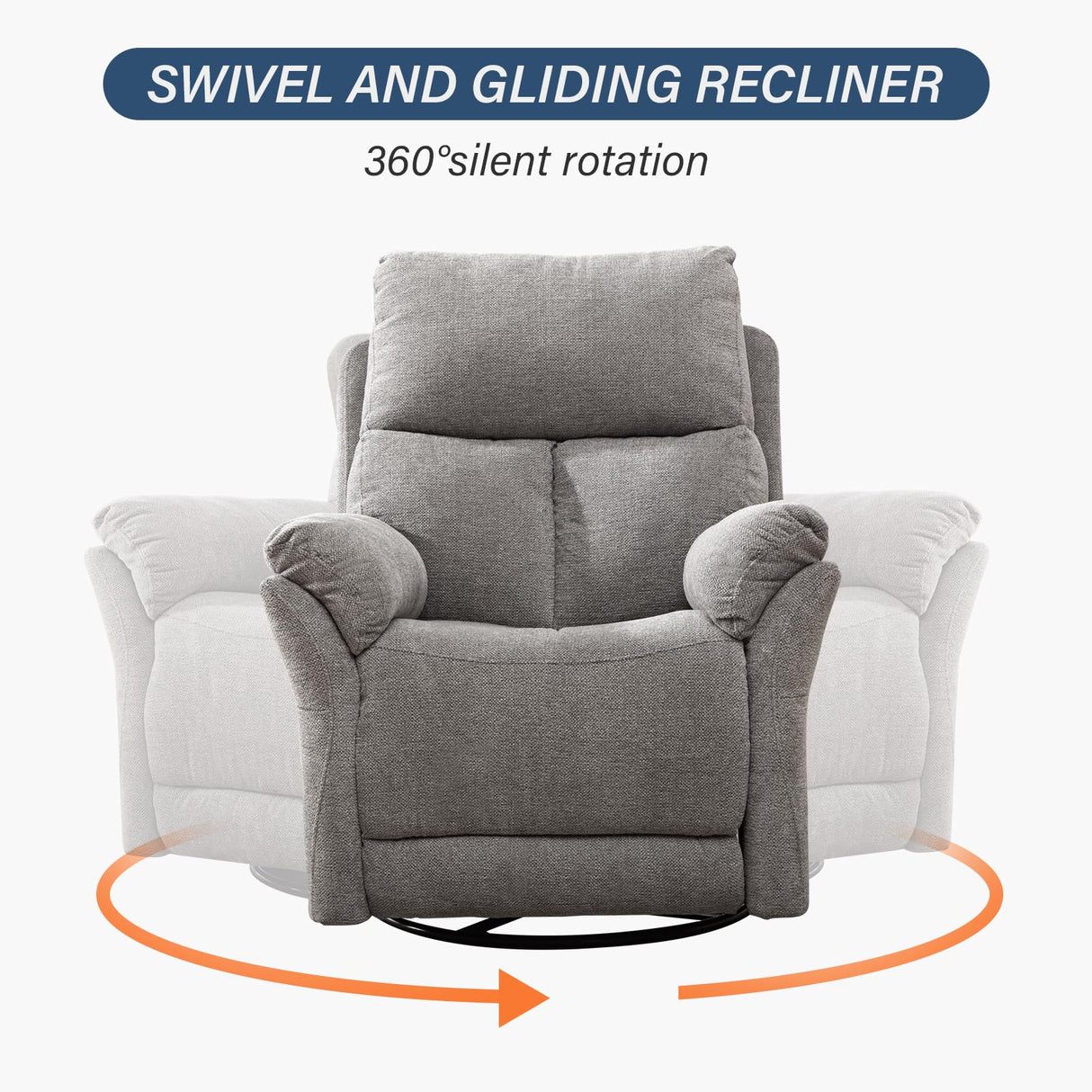 ANJ Swivel Rocker Recliner Chair, Manual Fabric Glider Nursery Recliner Chair, Single Rocking Modern Sofa Home Theater Seating for Living Room, Nursery (Silver) ANJ