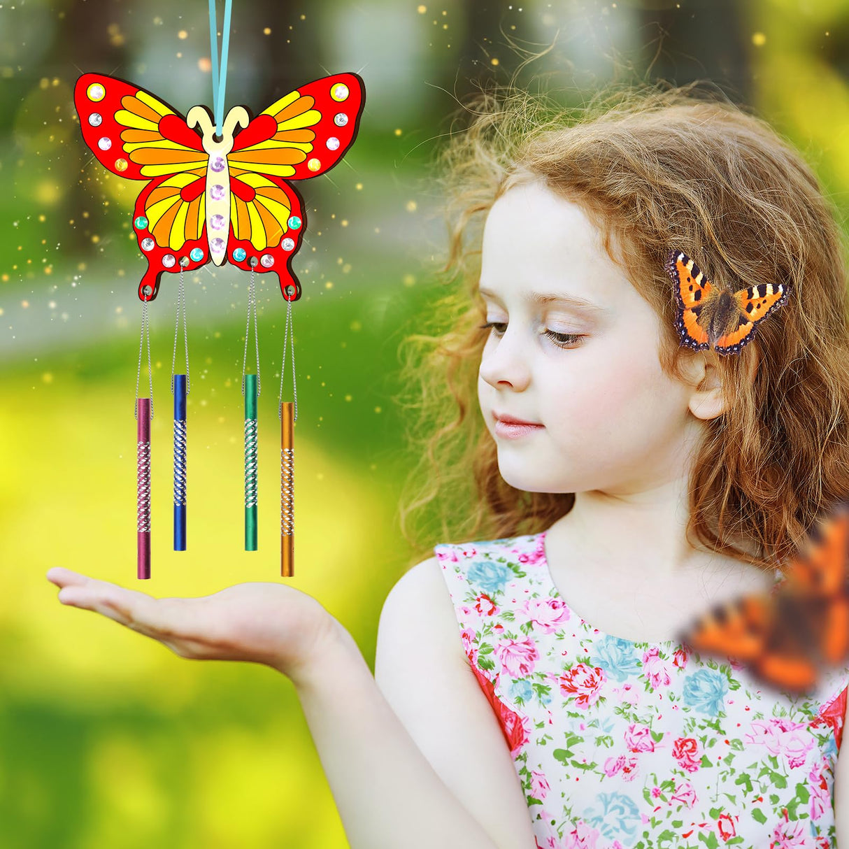 TREACLUB 10 Pack Butterfly Wind Chime Kit for Kids Make Your Own Butterfly Wind Chime Wooden Crafts DIY Make a Wind Chime Kit DIY Coloring Butterfly Ornaments for Girls Boys TREACLUB