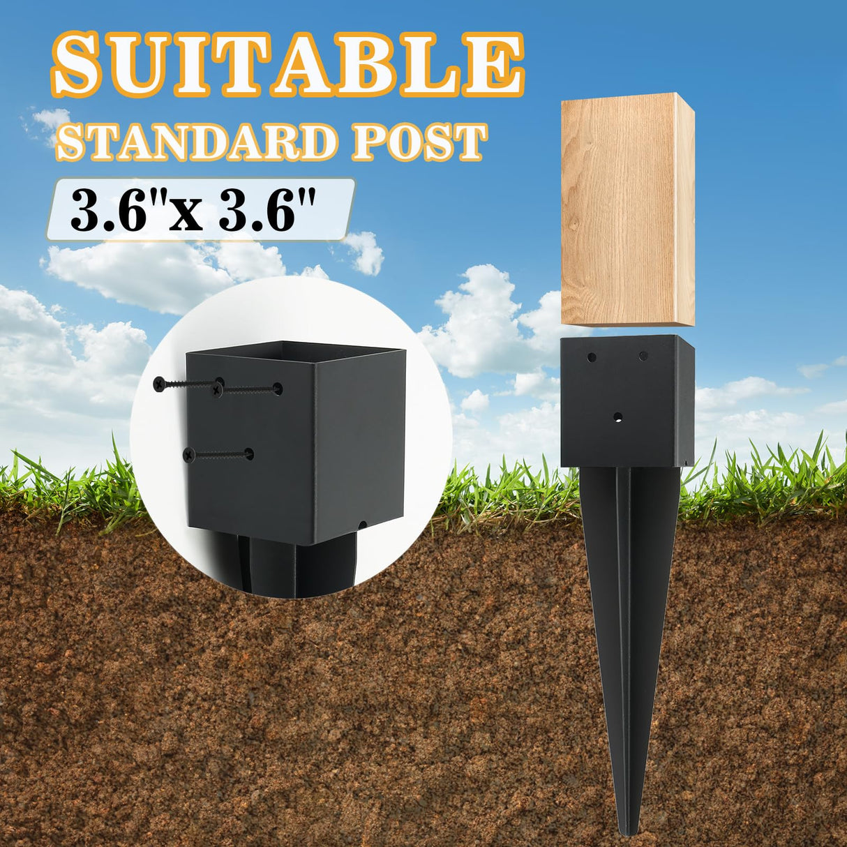 2 Pcs 4"x4" Fence Post Anchor Ground Spike,(Internal 3.6"x3.6"),Metal Post Stake Ground 16" with Black Powder-Coated,Fence Stakes Post Base for Deck,Fence,Porch,Railing,Mailbox CDFYJHFDQ