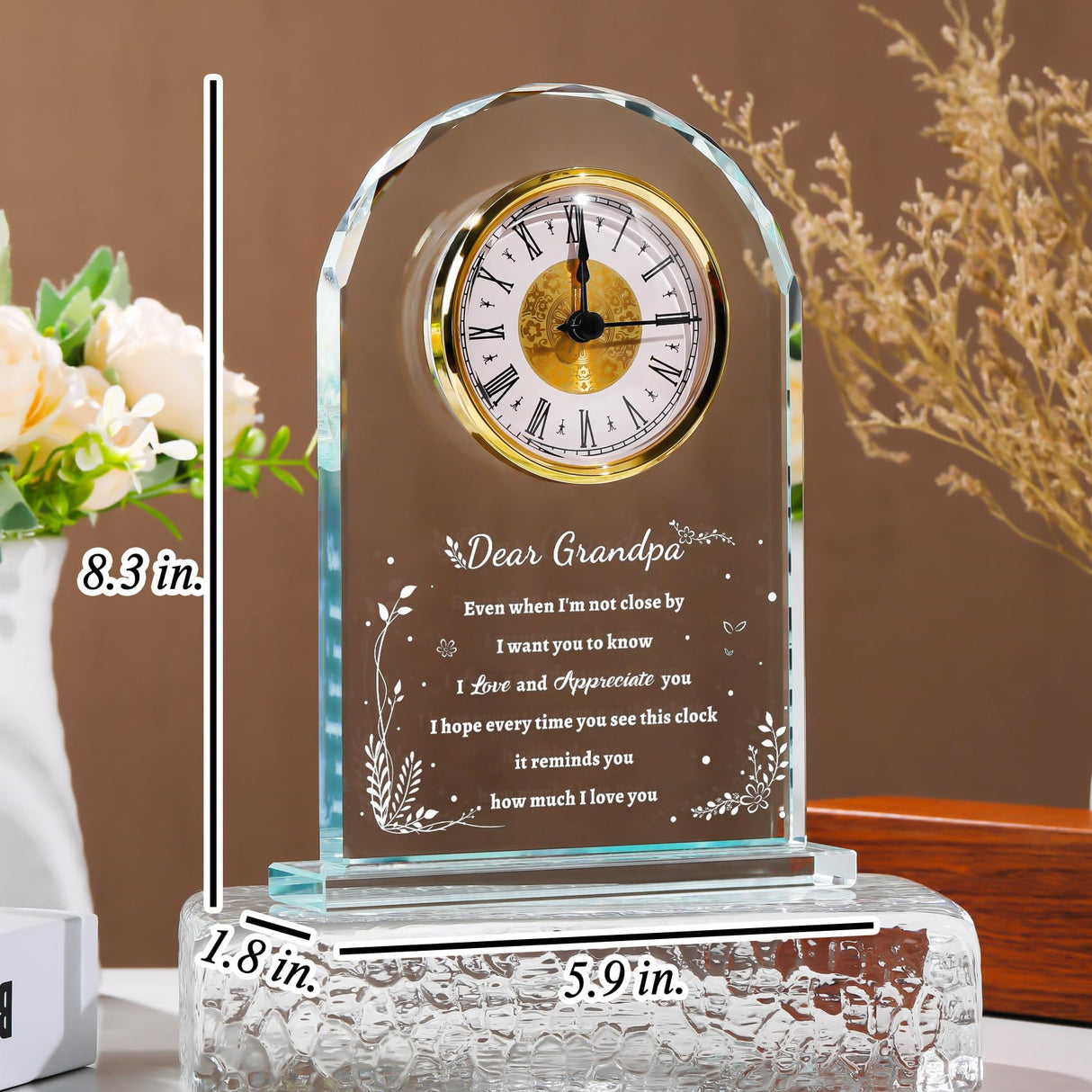 YWHL Glass Colck Gifts for Grandpa, Best Father's Day Grandpa Gifts, Great Grandfather Birthday Gifts, Glass Clock Keepsake for Grandpa on Christmas (Battery not Included) YWHL