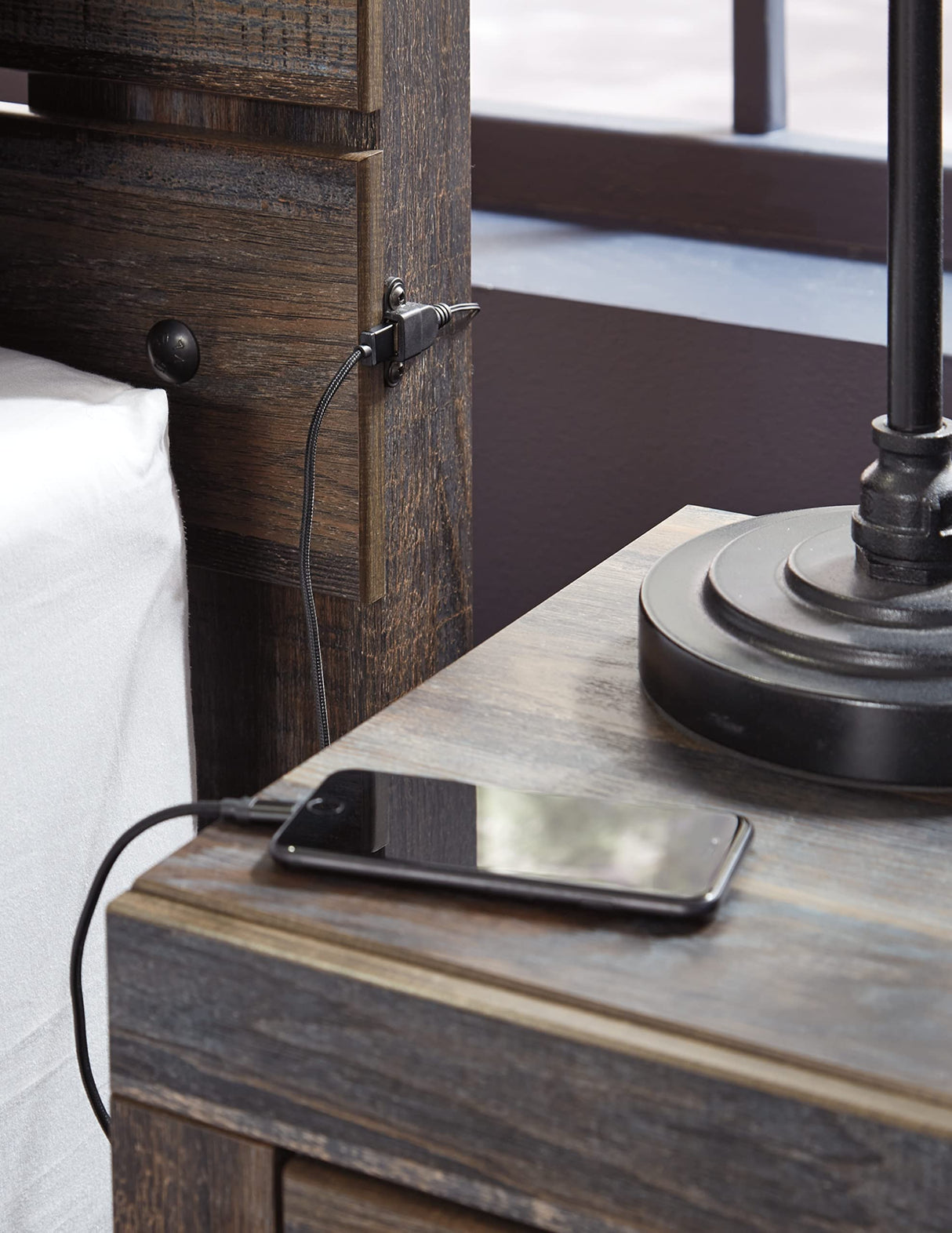 Signature Design by Ashley Drystan Rustic Panel Headboard ONLY with USB Charging Stations, Full, Brown Signature Design by Ashley