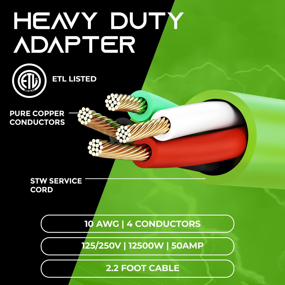 GearIT 4 Prong Dryer Y-Splitter 30 Amp NEMA 14-30P to (2) NEMA 14-30R Receptacle - STW 10AWG 4C Power Cord Adapter for Multiple Outlet Dryer Outlet and EV Charger - 2.2 Feet GearIT