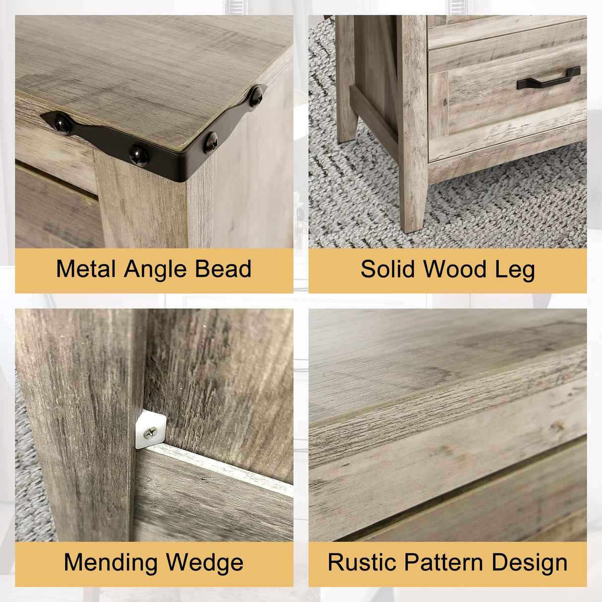 NEDYO 4PCS Farmhouse Dresser Set, Dresser and Nightstand Sets, Rustic Wooden Dresser Set. Including 6 Drawer Dresser & 4 Drawer Dresser & 2 Drawer Nightstand Set of 2 with USB. Light Rustic Oak NEDYO