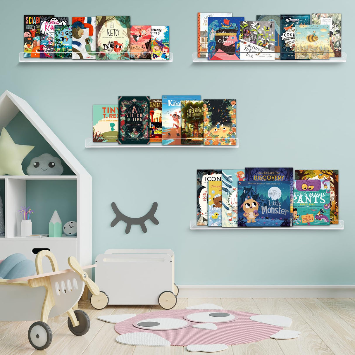 Dezzer 4 Pack Acrylic Shelves for Wall, 15" Clear Acrylic Floating Shelves for Bathroom Bedroom, Invisible Bookshelf Wall Ledge Storage Shelf Books Perfume Toys Action Figure Display Shelves Dezzer