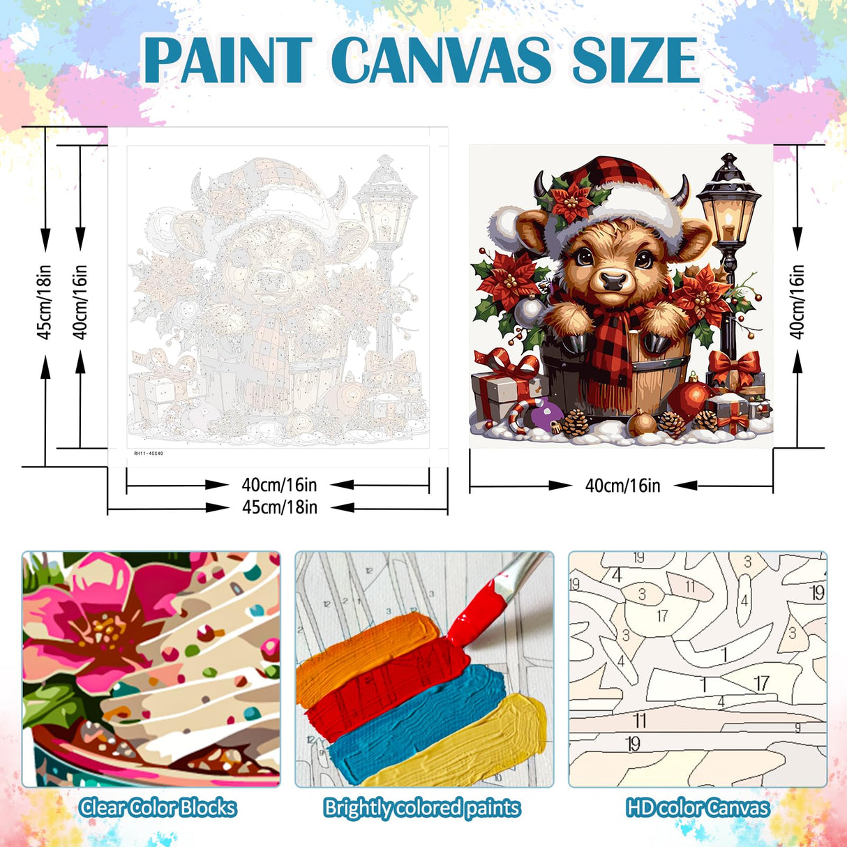 Christmas Cow Light Poinsettia Paint by Numbers for Adults, DIY Winter Paint by Numbers Kits for Adults Beginners Without Frame, Acrylic Paint on Canvas Painting Kits for Home Decor 16x16 Inch AWLNKMC