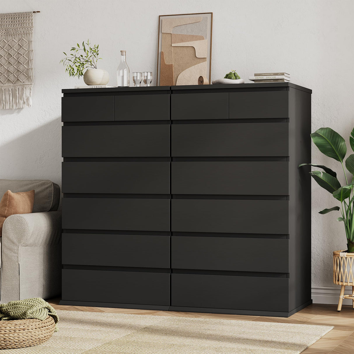 Black Tall 7 Drawer Dresser for Bedroom, Modern Wood Closet Dressers & Chests of Drawers with Jewelry Storage, 23.6" L*15.8" W*47.5" H in Large Vertical Dresser for Bedroom, Living Room, Nursery Jocoevol