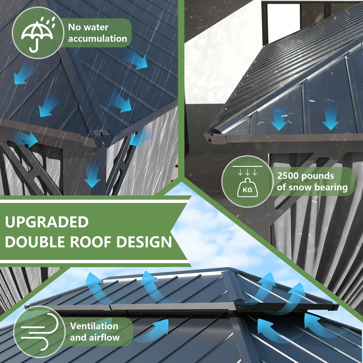 12' x 16' Hardtop Gazebo,Outdoor Galvanized Steel Metal Double Roof Gazebo with Curtains and Netting for Patios, Gardens, Lawns,Grey Kullavik