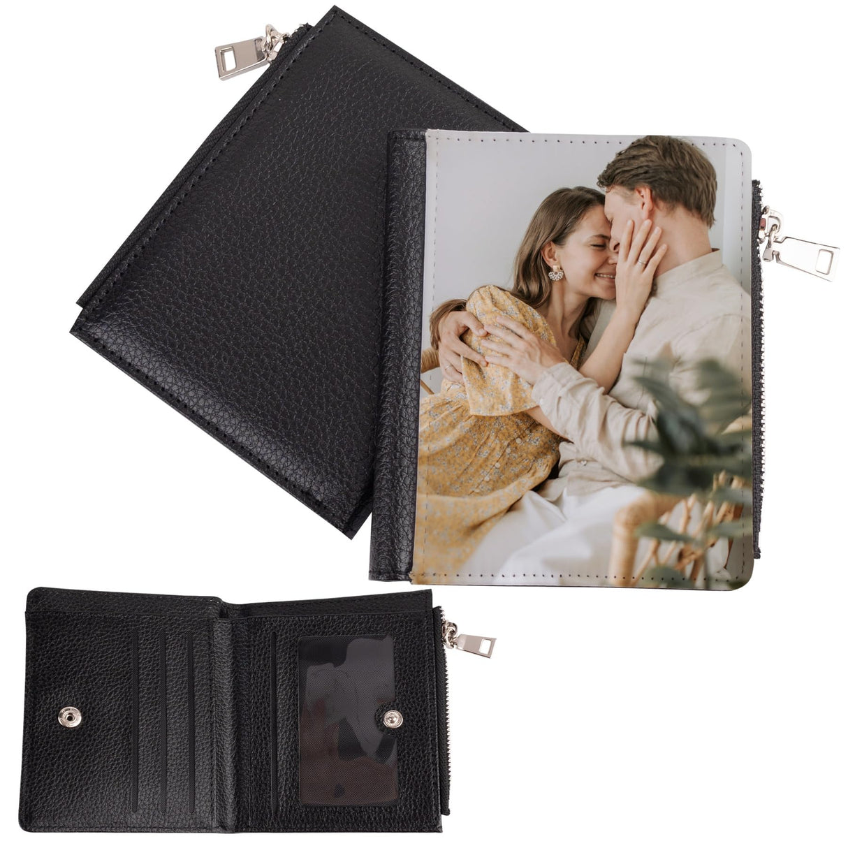 Framendino, 2 Pack Sublimation Wallet PU Leather Heat Transfer Card Holder Sublimation Bank Zipper Snap Wallet for Women Men Framendino