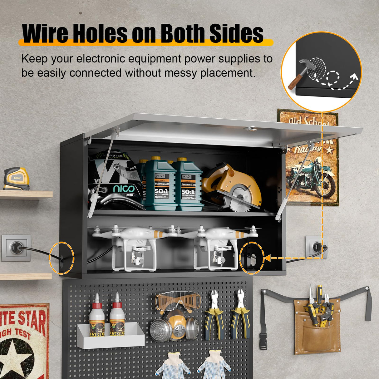 Metal Garage Storage Cabinet with Locking, Wall Mounted Tool Cabinets with Door and Shelf, Floating Steel Storage Cabinets, Small Kitchen Wall Cabinet, Flip Up Wall Locker Cabinet, Assembly Required MetalMax