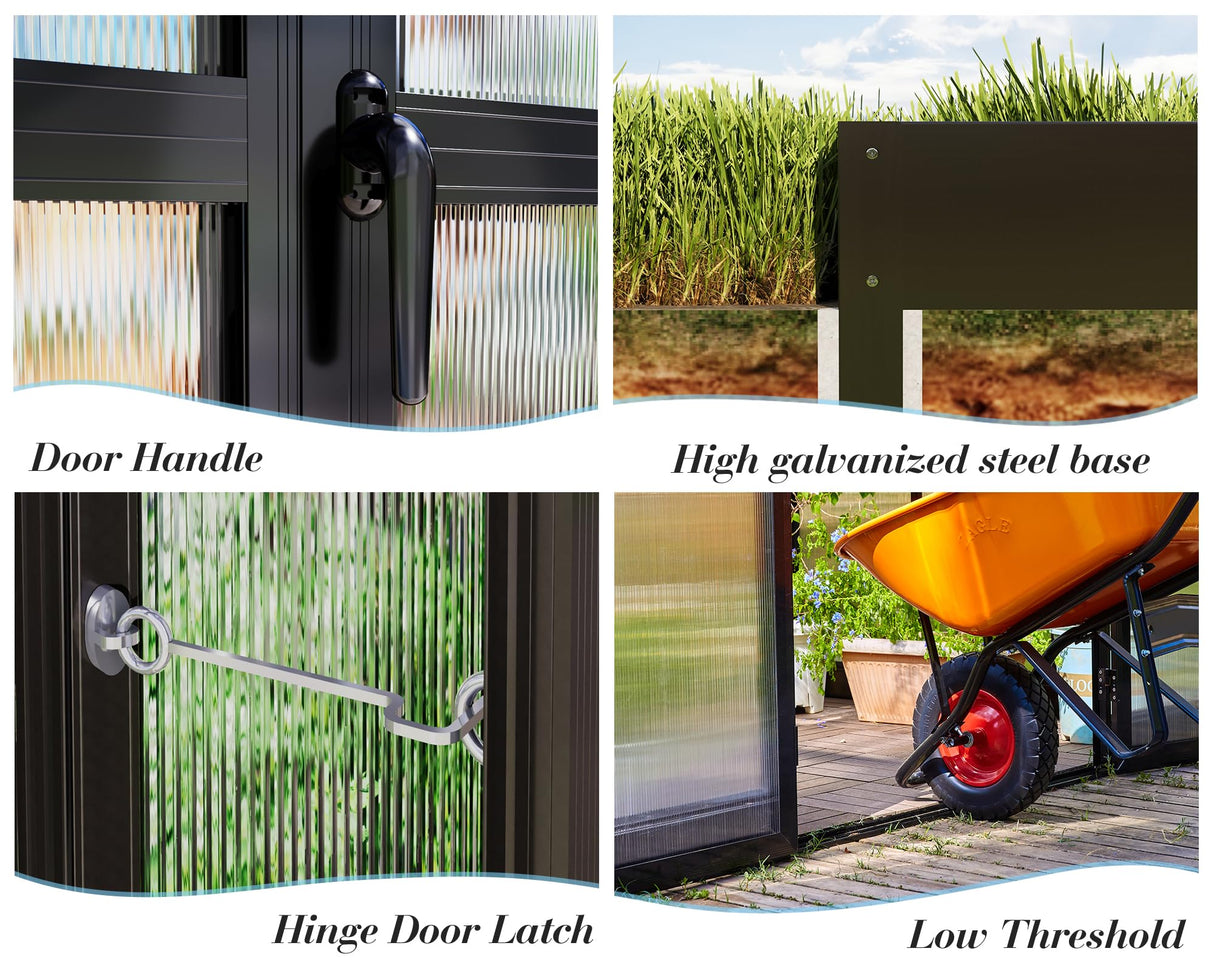 Jocisland 14x9.5x9 FT Polycarbonate Greenhouse- 6 FT Wall Height Outdoor Aluminum Greenhouses with 2 Ventilation and Rain Gutter, Double Doors with Hook, Walk-in Greenhouse for Backyard Garden Jocisland