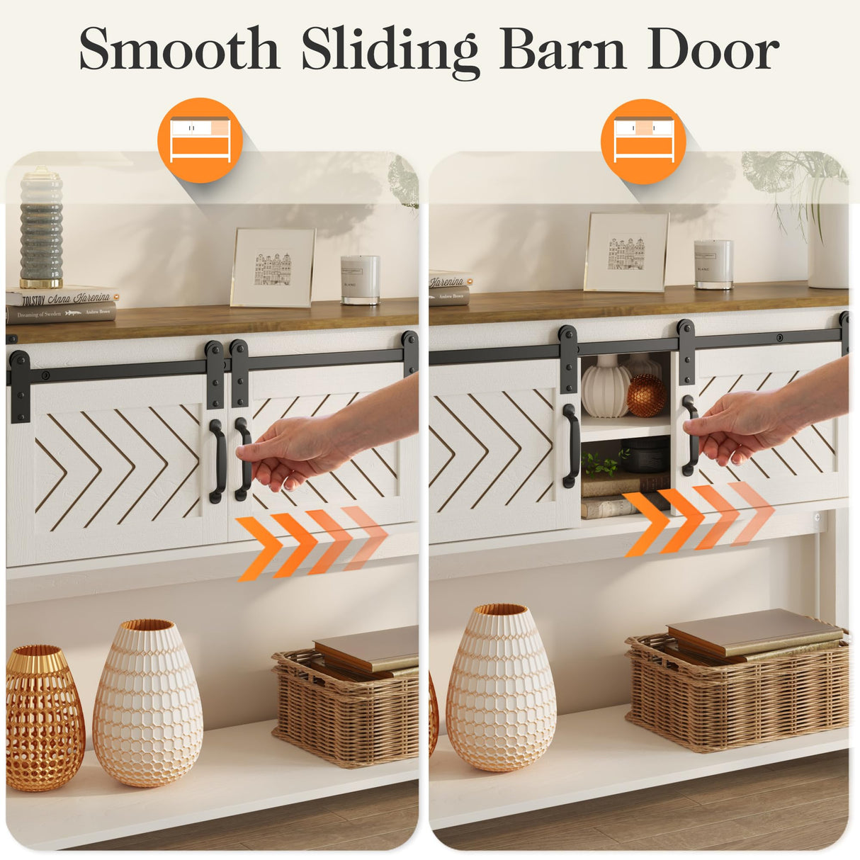 RoyalCraft Farmhouse Entryway Table with Storage, 46" Console Table with Sliding Barn Door, Wood Rustic Sofa Table with Adjustable Shelf for Hallway, RoyalCraft