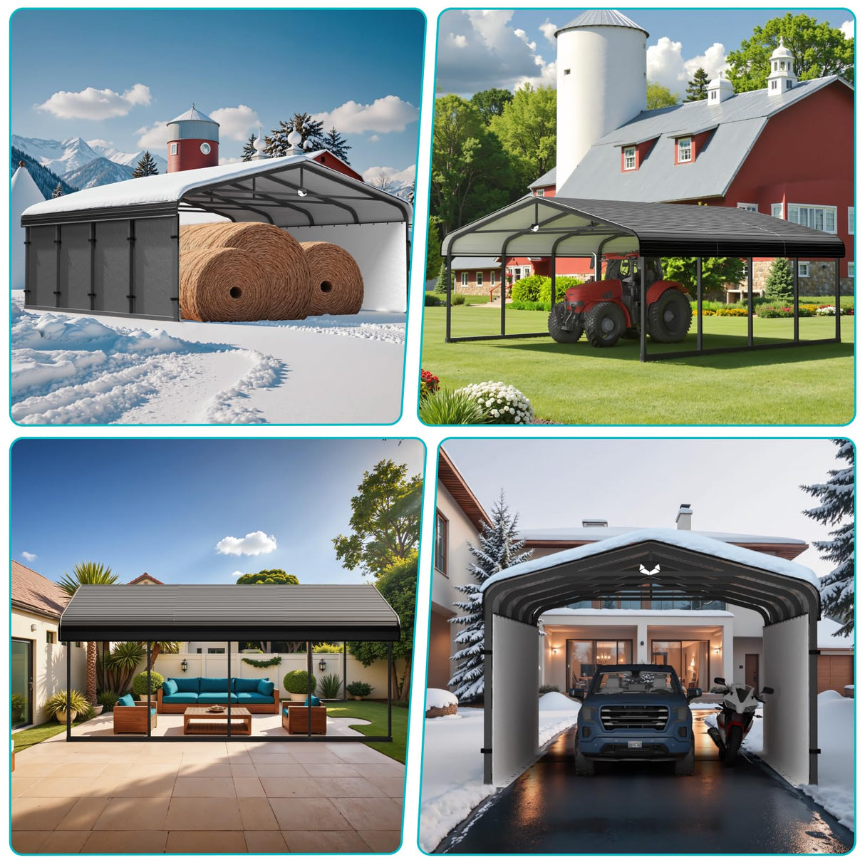 Metal Carport,Car Ports 20x20 Heavy Duty Metal for Snow,Car Tent Garage with Galvanized Metal Roof,Outdoor Two Car Carport All Weather Sannwsg