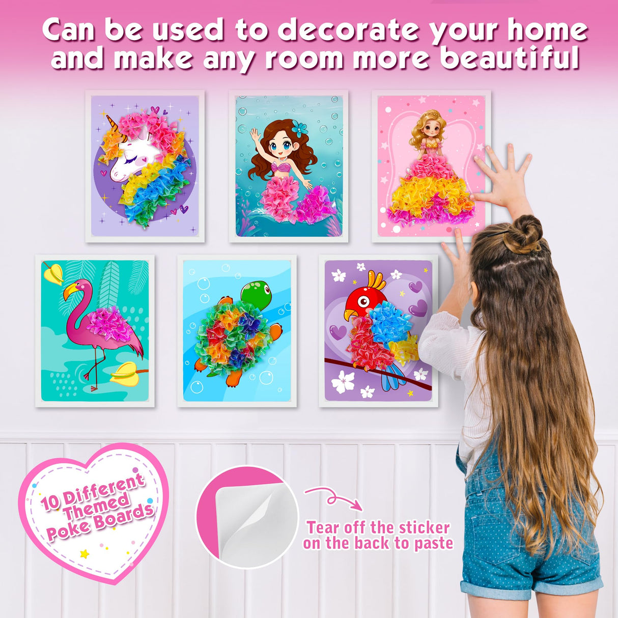 Poke Art Kit for Girls - No Mess Art Craft Activity, DIY Poke Hands Art for Kids, Creative Sensory Toy Set, Birthday Xmas Gifts for Ages 3 4 5 6-8 Year Old Girls Toys Beauwow