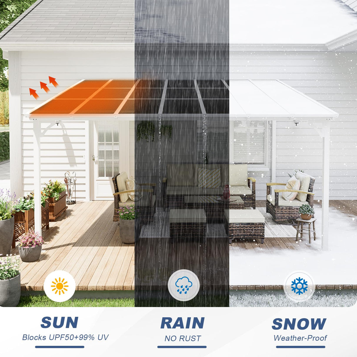 MEISSALIVVE 12' x 14' Gazebo, Wall Mounted Gazebo, Lean to Metal Awnings Gazebos, Gazebo Pergola with Sloped Roof, Outdoor Patio Gazebo Awning for Backyard, Deck, White MEISSALIVVE