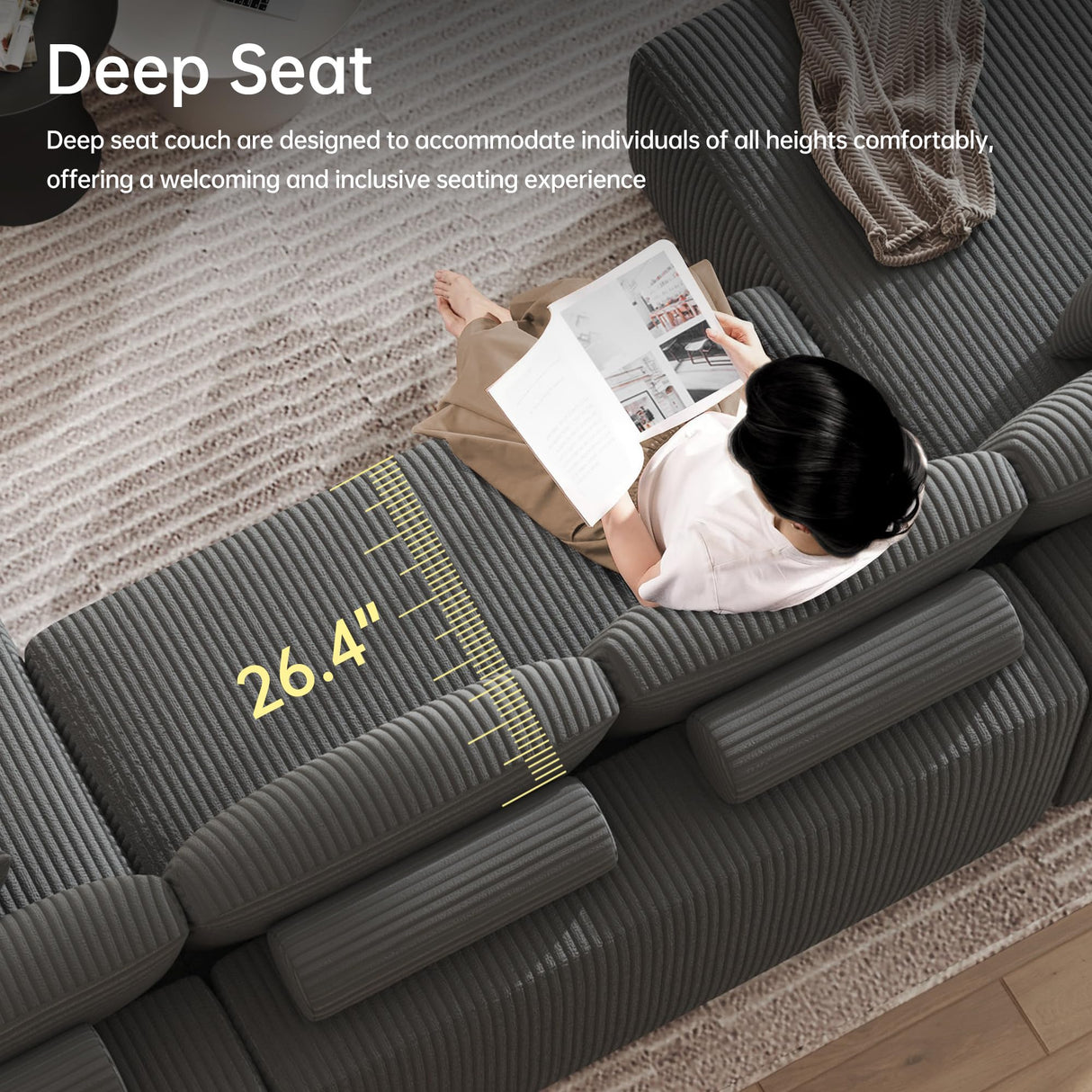 DURASPACE 126.2'' Modular Sectional Sofa, Convertible U Shaped Cloud Couch with Memory Foam, Corduroy Boneless Sectional Couches for Living Room, No Assembly Required (Gray) DURASPACE