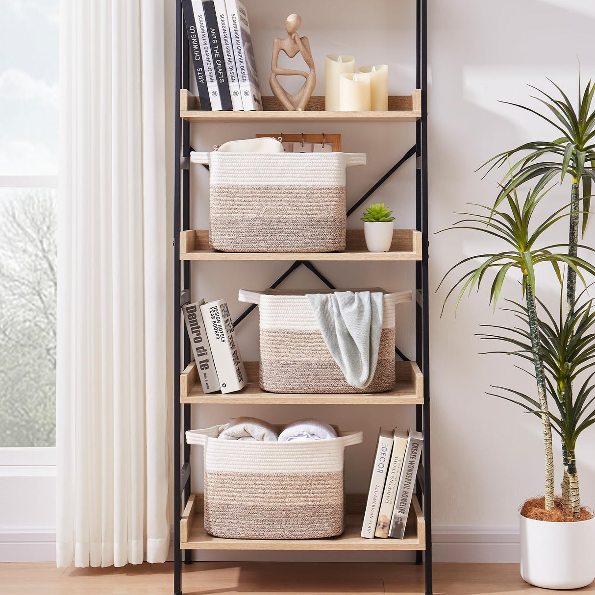 OIAHOMY Storage Basket, Woven Baskets for Storage, Cotton Rope Basket for toys,Towel Baskets for Bathroom - Pack of 3, Gradient Yellow OIAHOMY