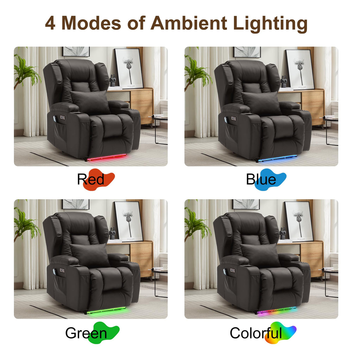 DRMBOOK Power Recliner Chair, Electric Wall Hugger Reclining Sofa with Massage & Heat, Overstuffed Modern Theater Seating with LED/USB Port/Cup Holders for Living Room (Leather Brown, 1 Chair) DRMBOOK