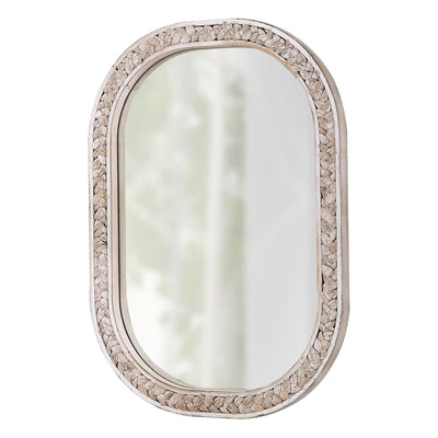 Sintosin Boho Oval Rattan Mirrors for Bathroom 16 X 24 Inch, Hanging Distressed Washed White Wooden Mirror, Farmhouse Mirrors for Wall Decor, Aesthetic Wall Mirrors Decorative, Horizontal or Vertical