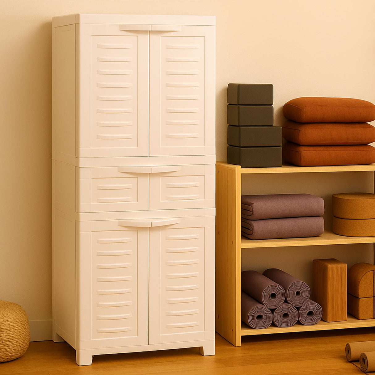 Sunnydaze Plastic Garage Storage Cabinet with 2 Adjustable Shelves - 57" H - Garage, Office, Home, Laundry Room - Speckled White Sunnydaze Decor