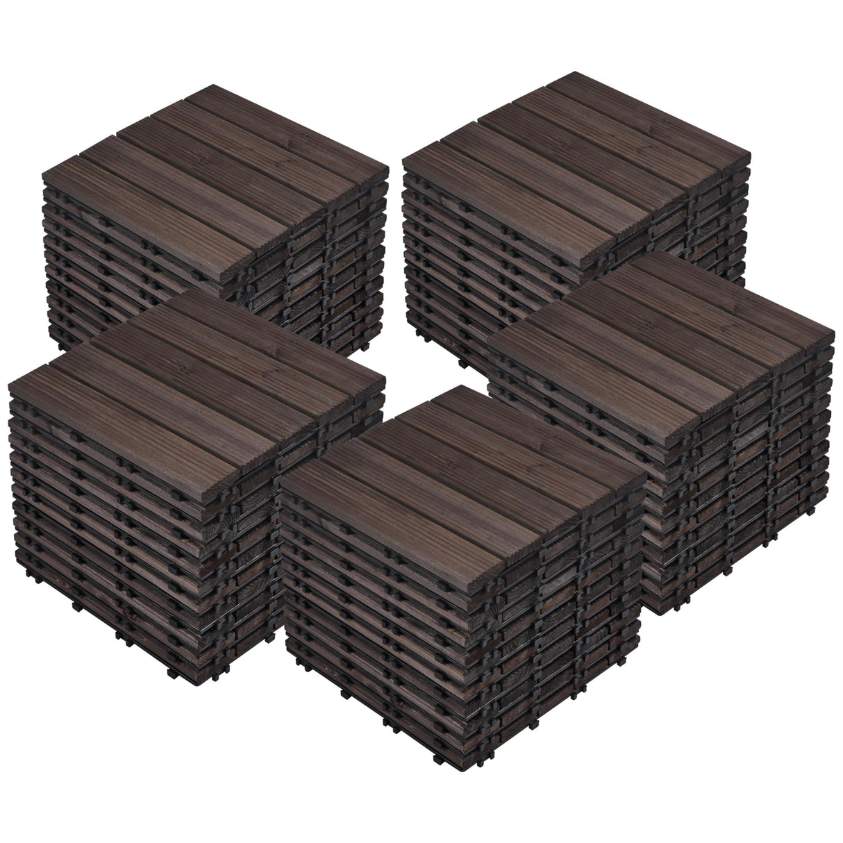 Yaheetech 55pcs Patio Deck Tiles 12 x 12in Interlocking Wood Composite Deck Wooden Flooring Deck Tiles Fir Wood Indoor&Outdoor, Black Yaheetech