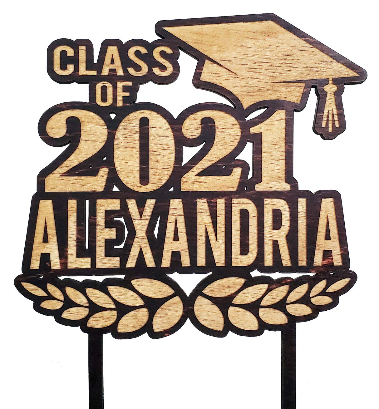 Class of 2021 Wooden Custom Cake or Cup Cake Topper Graduation Party Favor Rustic Prom Congrats Grad Decor Gift for Son Daughter Graduate Weddings-by-StockingFactory