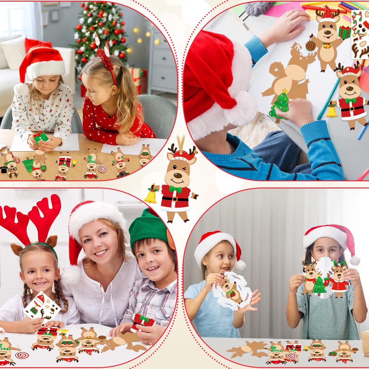 Dianelhall 50 Pcs Christmas Reindeer Craft Kit for Kids DIY Christmas Ornaments Craft Kit Fun Make Your Own Christmas Reindeer Sticker Accessories Craft Project for Xmas Tree Home Class Decoration Dianelhall