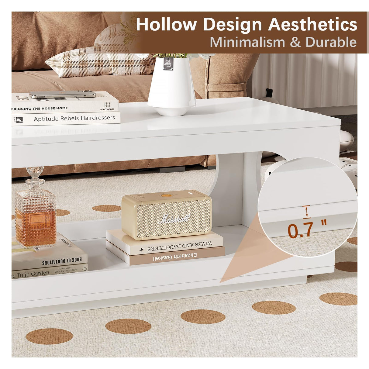 HedoAjim 43" White Led Coffee Table for Living Room, Modern Living Room Table Rectangular Contemporary Center Table with Storage, Wooden Coffee Tables with LED Lights for Dining Reception Room HedoAjim