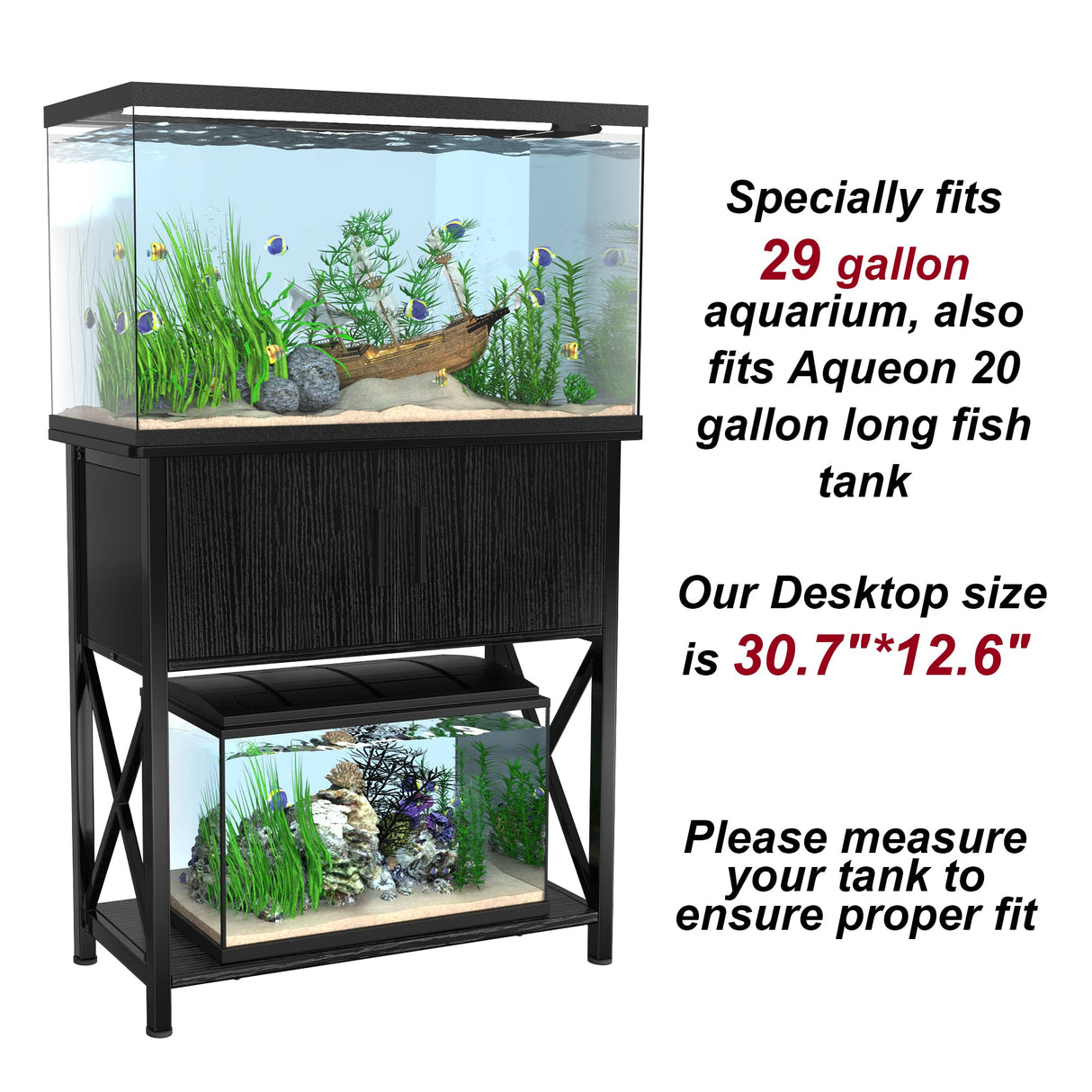 29 Gallon Aquarium Stand, Metal Fish Tank Stand with Cabinet Storage, for 20 Gallon Long Aquarium,30.7" L*12.6" W Tabletop,330LBS Capacity GDLF