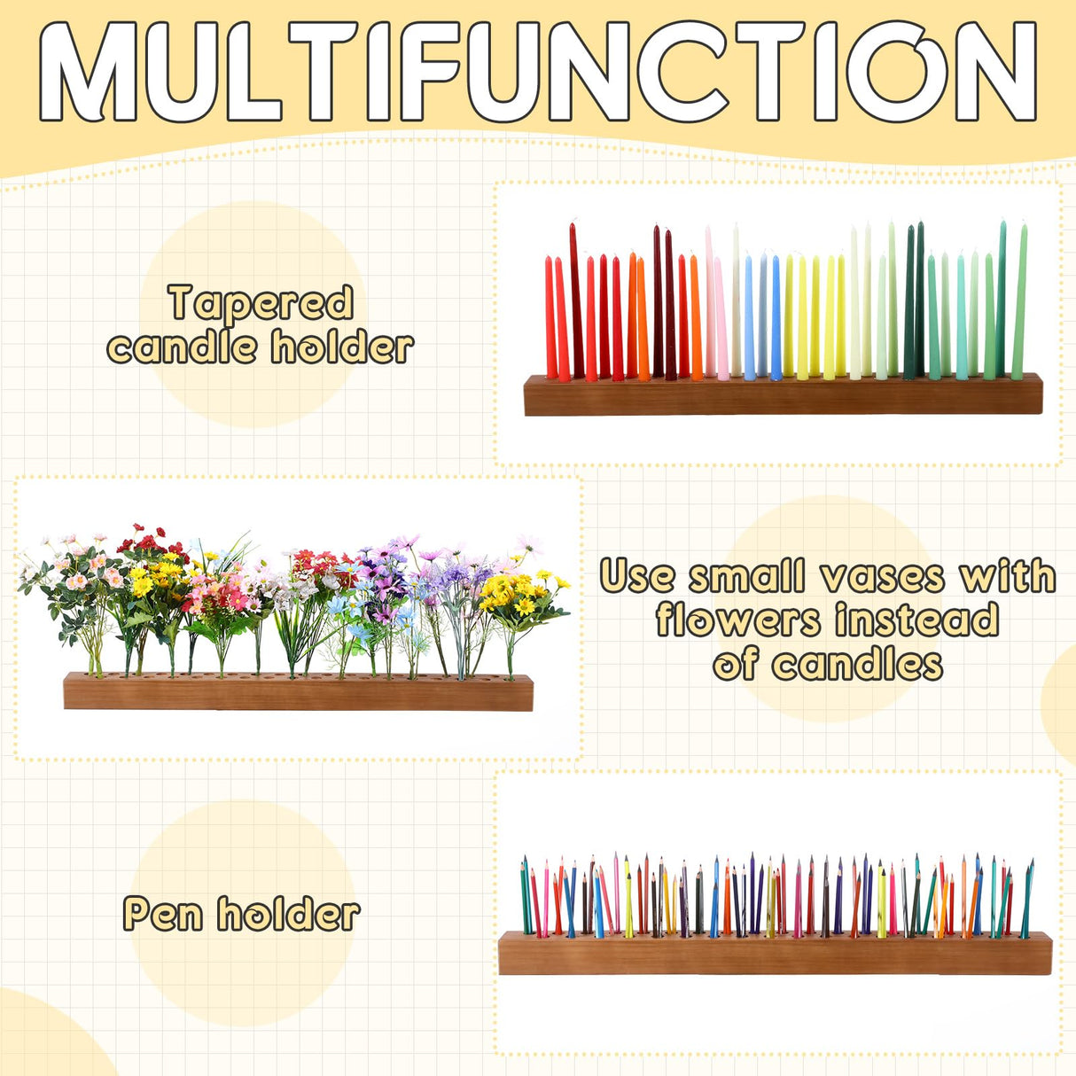 Mumufy Wood Taper Candle Holders for Table Centerpiece Dark Brown Giant Wooden Birthday Party Candlestick Farmhouse Candle Holders Decorations for Wedding Anniversary Desktop, 36in Mumufy