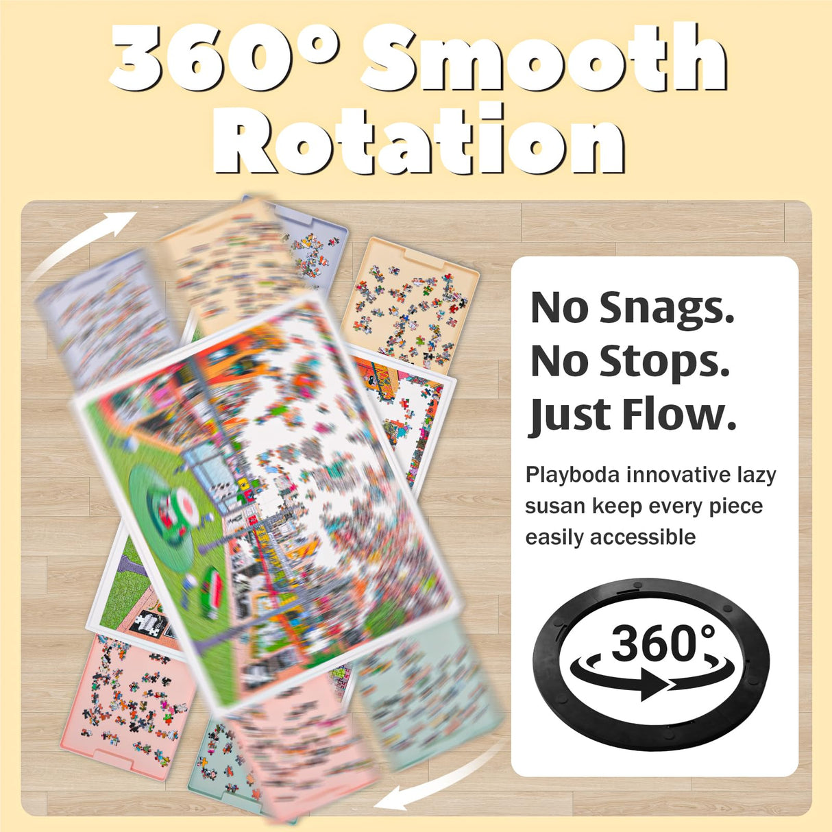 Playboda 2-in-1 Rotating & Tilting Puzzle Board for 1500‑Piece Puzzles with 4 Color Drawers and Cover, 32"x24" Portable Spinning Plastic Jigsaw Puzzle Table for Adults Playboda