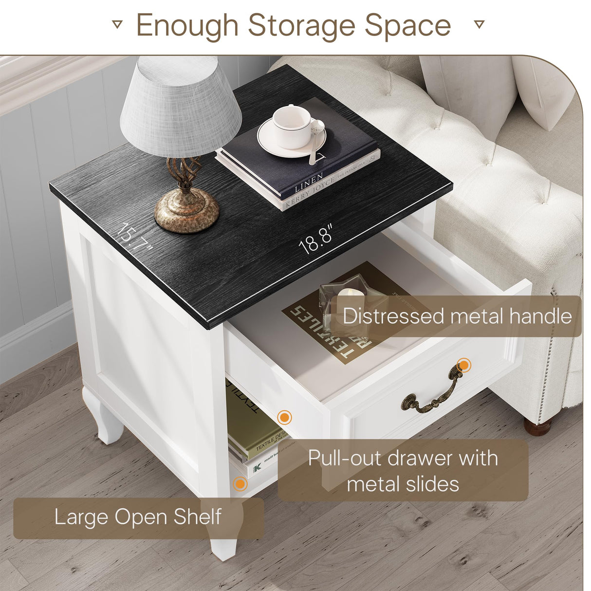 Fynar Night Stand Set of 2, White Wood Nightstand with Drawer and Open Cubby, Farmhouse Bedside Table with Large Storage, End Table for Bedroom Sofa Office(2, White) Fynar