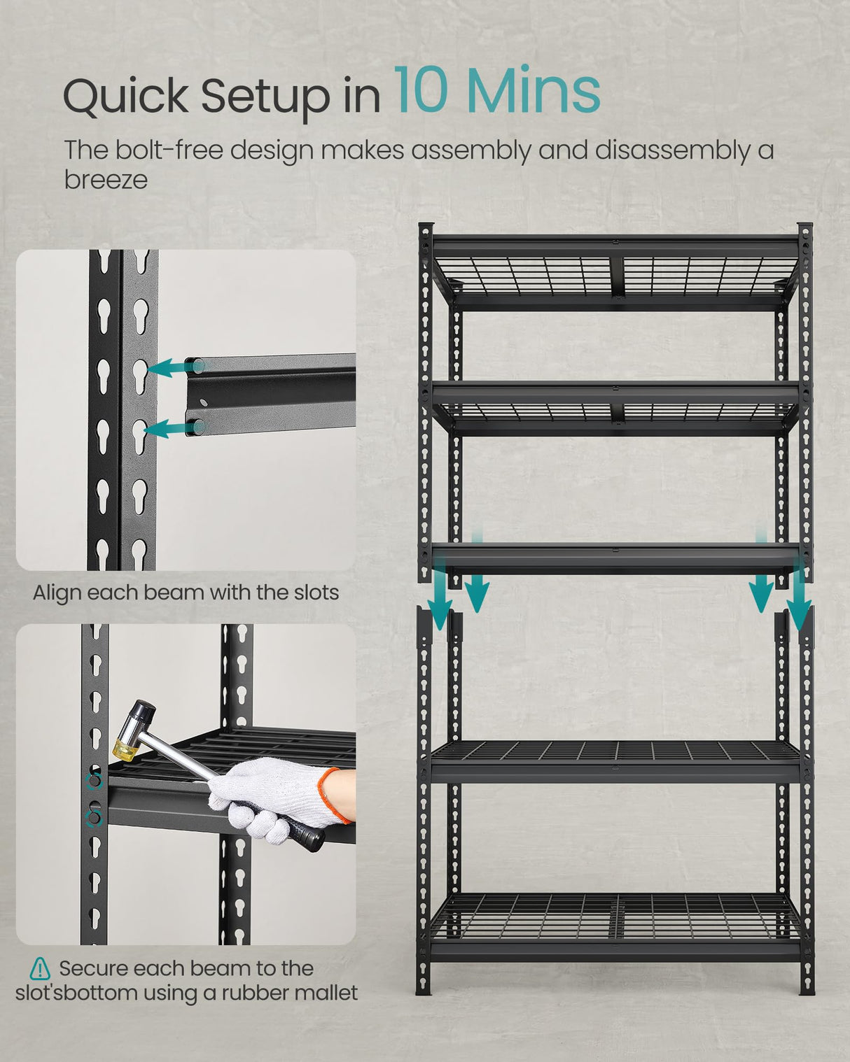 SONGMICS 5-Tier Storage Shelves, Heavy-Duty Garage Shelving, Adjustable Shelving Unit, Steel Shelf, Boltless Assembly, for Garage, Shed, 2,250 lb Load, 18 x 36 x 72 Inches, Ink Black UGLR453B01 SONGMICS