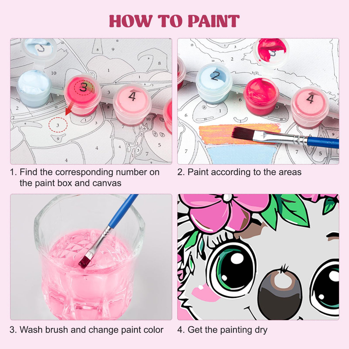 MXJSUA 4 Pack Framed Cute Animals Paint by Numbers for Kids Ages 6-12, Koala Fox Llama Cow Paint by Number Kits for Children Beginner, Acrylic Oil Painting for Home Wall Decor (8x8inch) MXJSUA