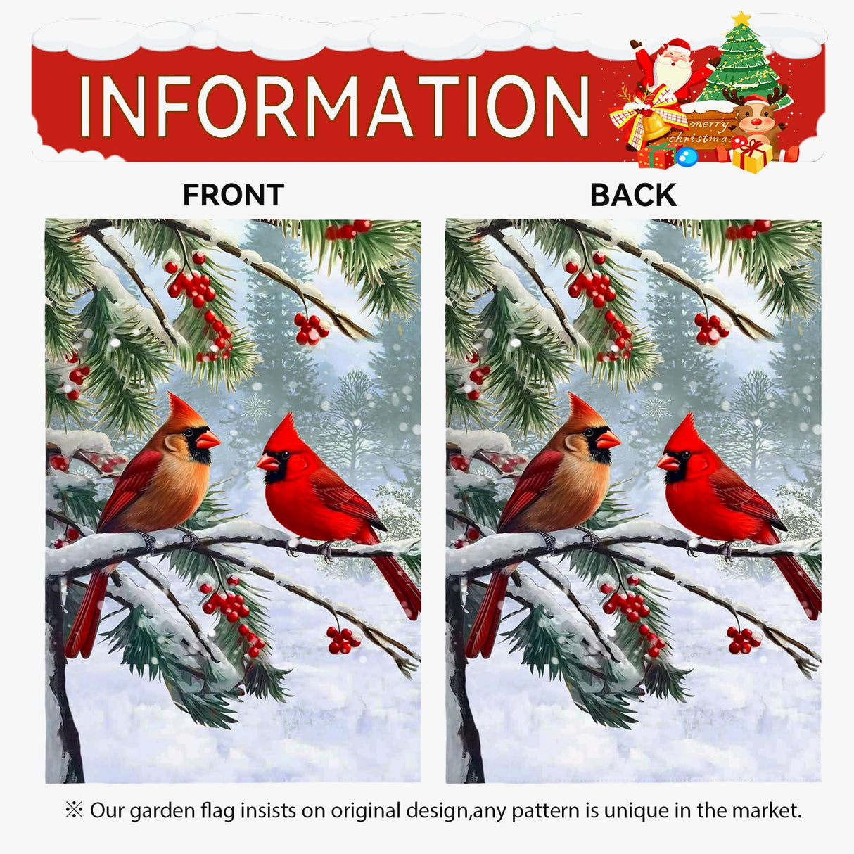 Dacawin Winter Cardinal Bird Garden Flag Red Bird Pine Twigs Yard Flag Double Sided Polyester Holly Berry Snow Seasonal Garden Flags for Outdoor Farmhouse Christams Holiday Decor 12x18 Inch Dacawin