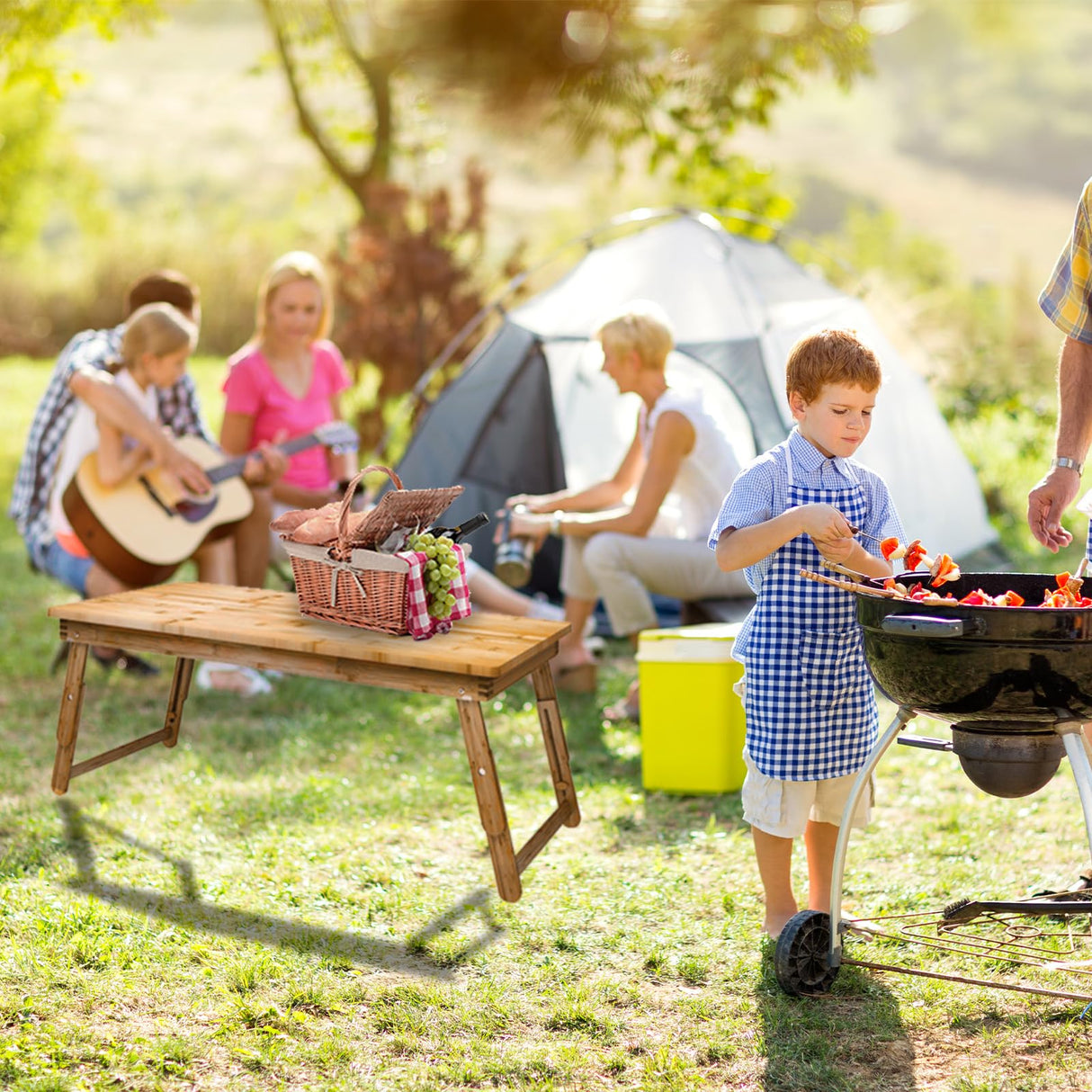 Floor Table Tray with Folding Legs Adjustable Low Coffee Table for Sitting on Floor Bamboo,Fully Assembled,33.5x17.7in koyasiry